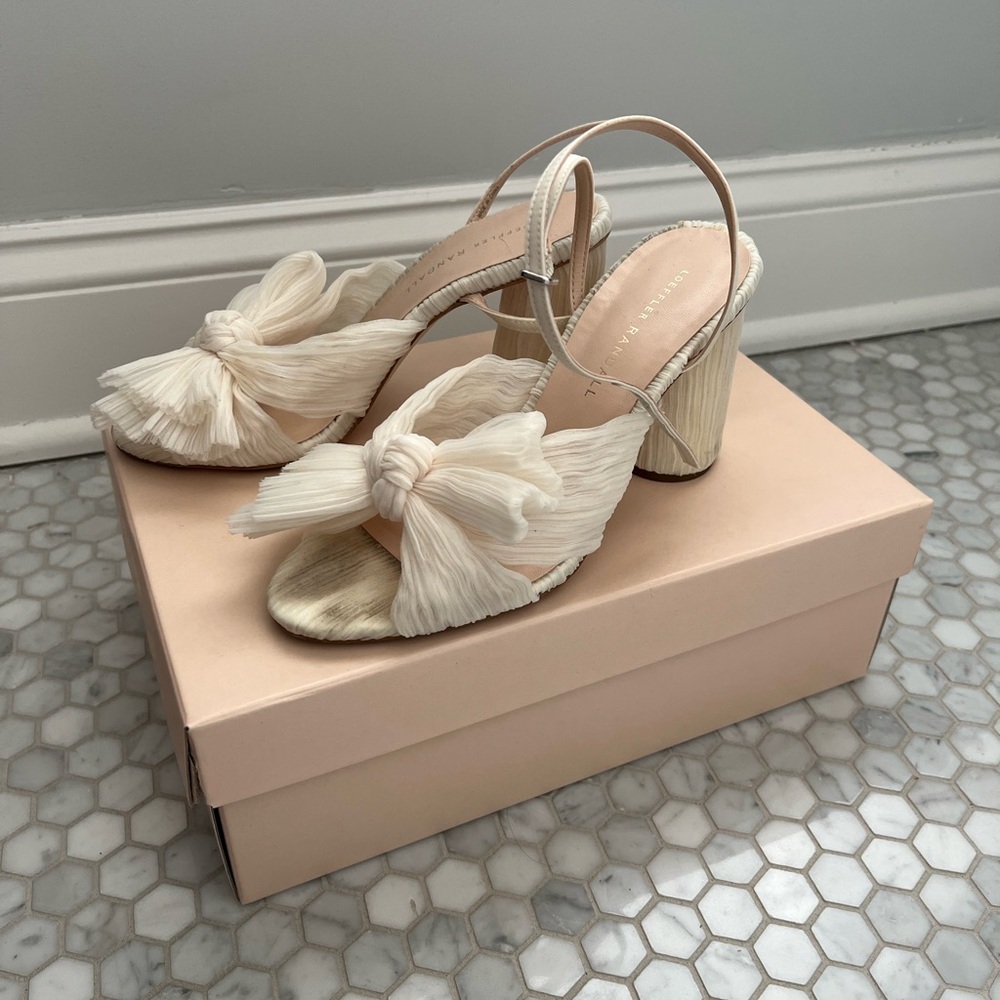 Loeffler Randall White Camillia Pleated Bow Heeled Sandal